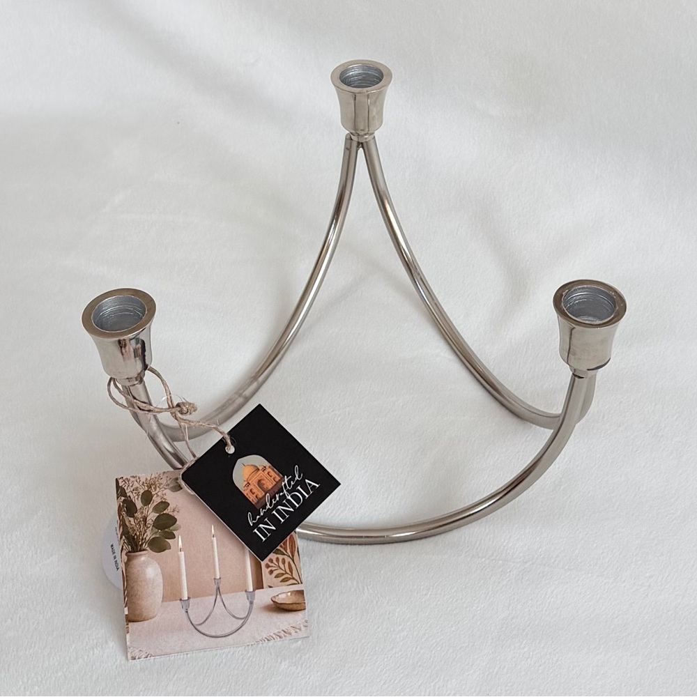 Modern Silver 3-Arm Candelabra Candle Holder, Made in India